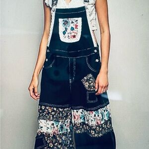 POL   "New" for Spring/ Summer Black Floral Patchwork Overalls